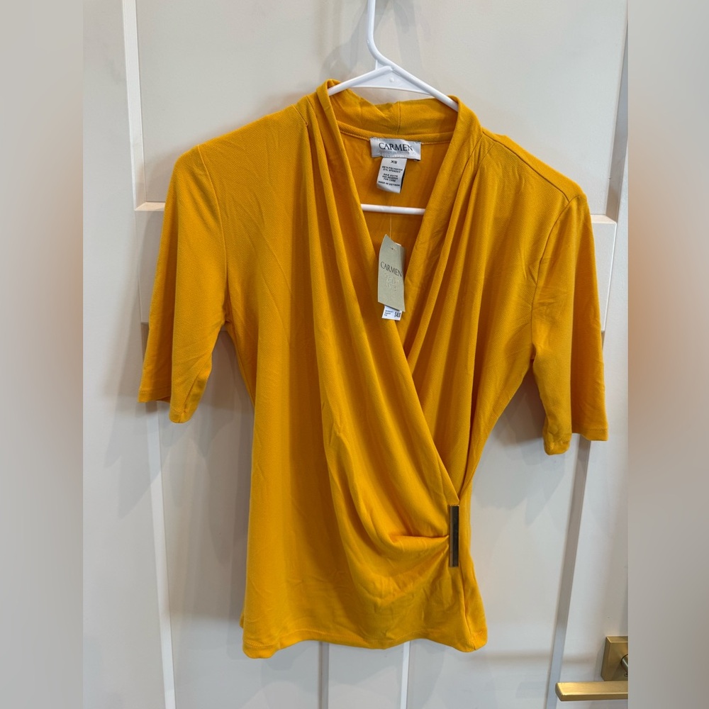 Carmen Marc Valvo Mustard Draped Blouse